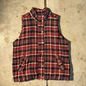 Jolt Plaid Vest Puffer Y2K Flannel Warm Snow Button Zip Mock Collar Size Large
